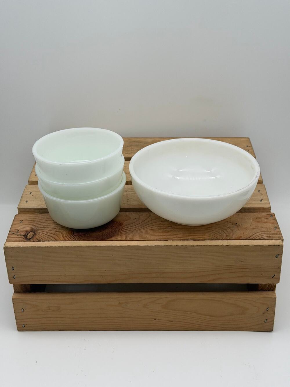 Vintage White Milk Glass Bowl Set-Corning Dinnerware Bowl& 3 Anchor Hocking Cups